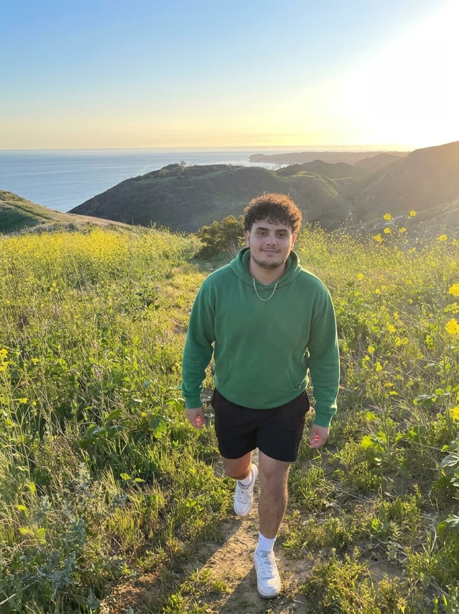 Exemple de photo de profil générée par IA, scène Rando nature (homme)